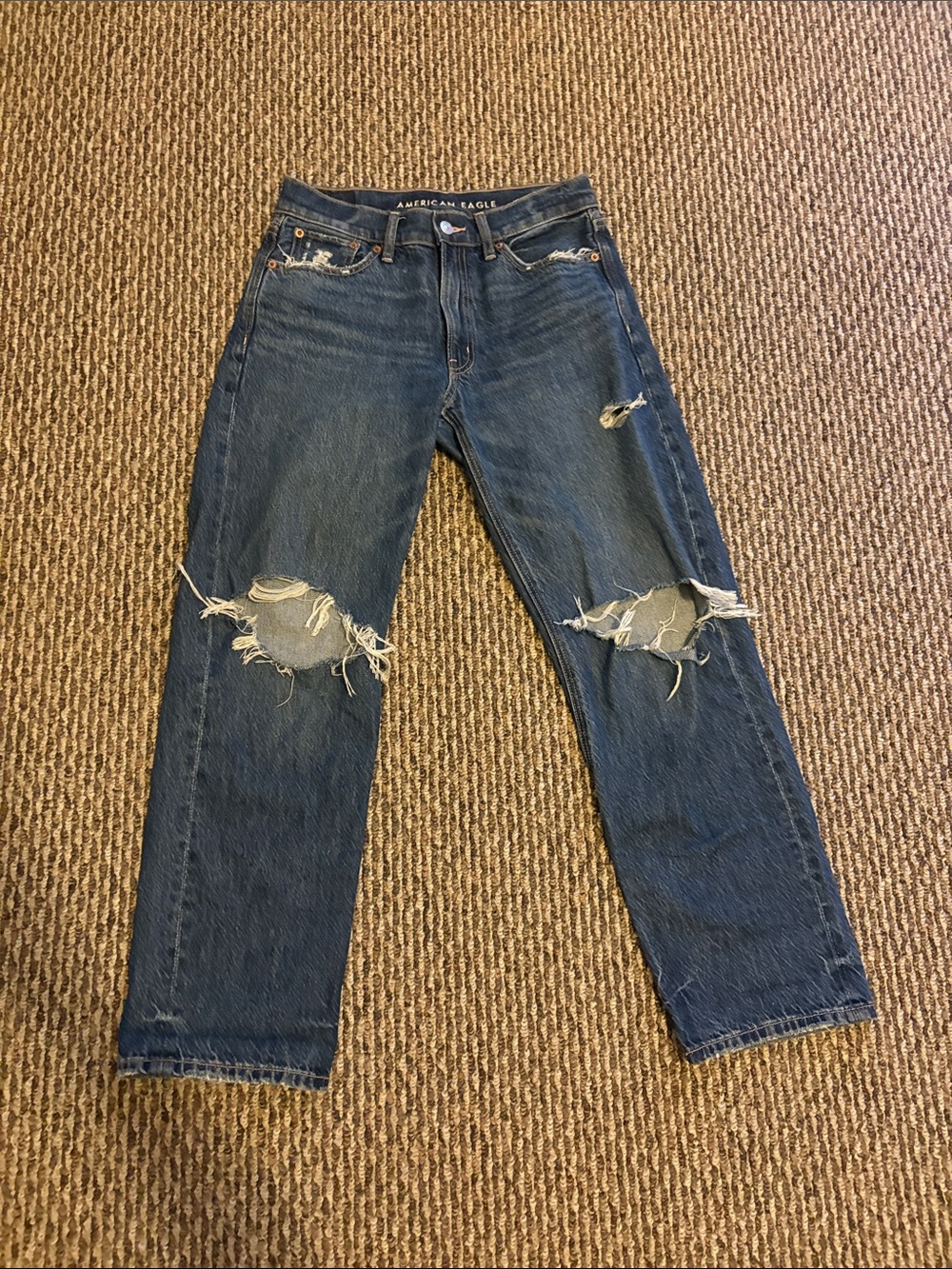 American Eagle Outfitters Distressed Blue Straight Jeans